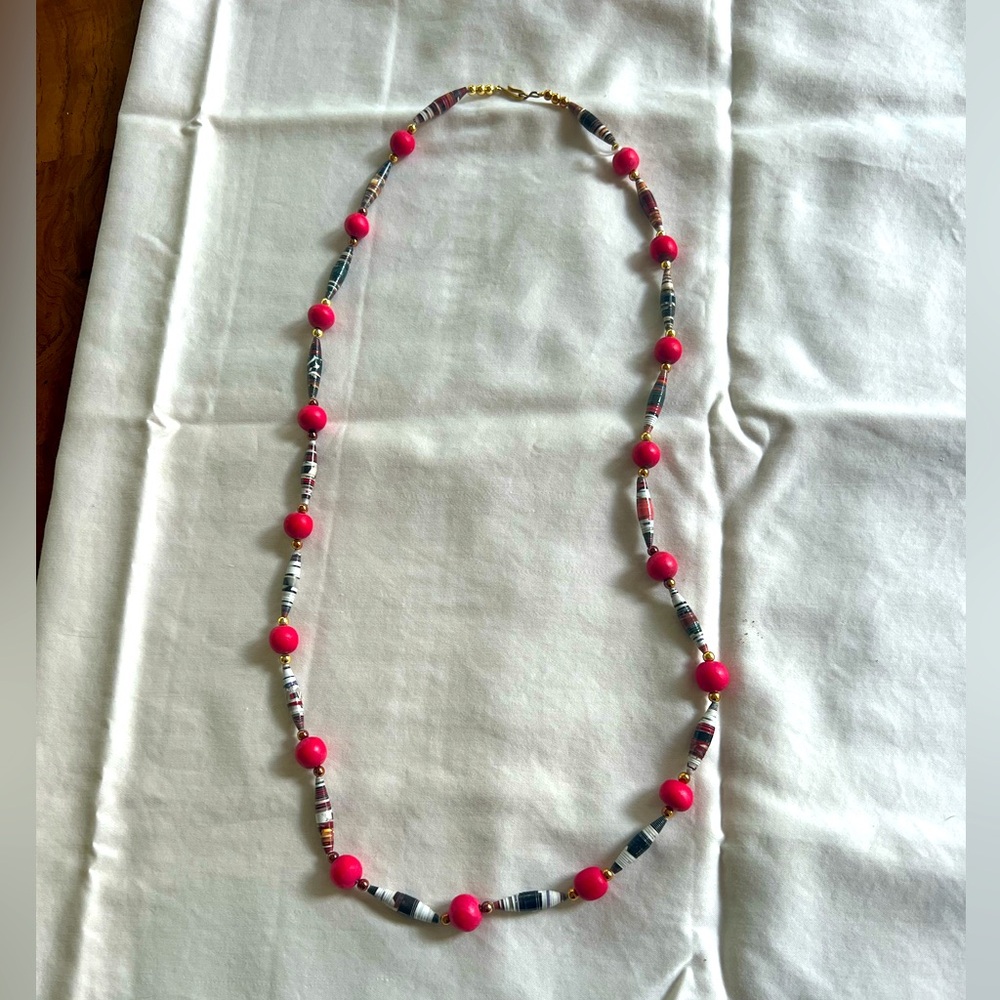Pink and black beaded necklace